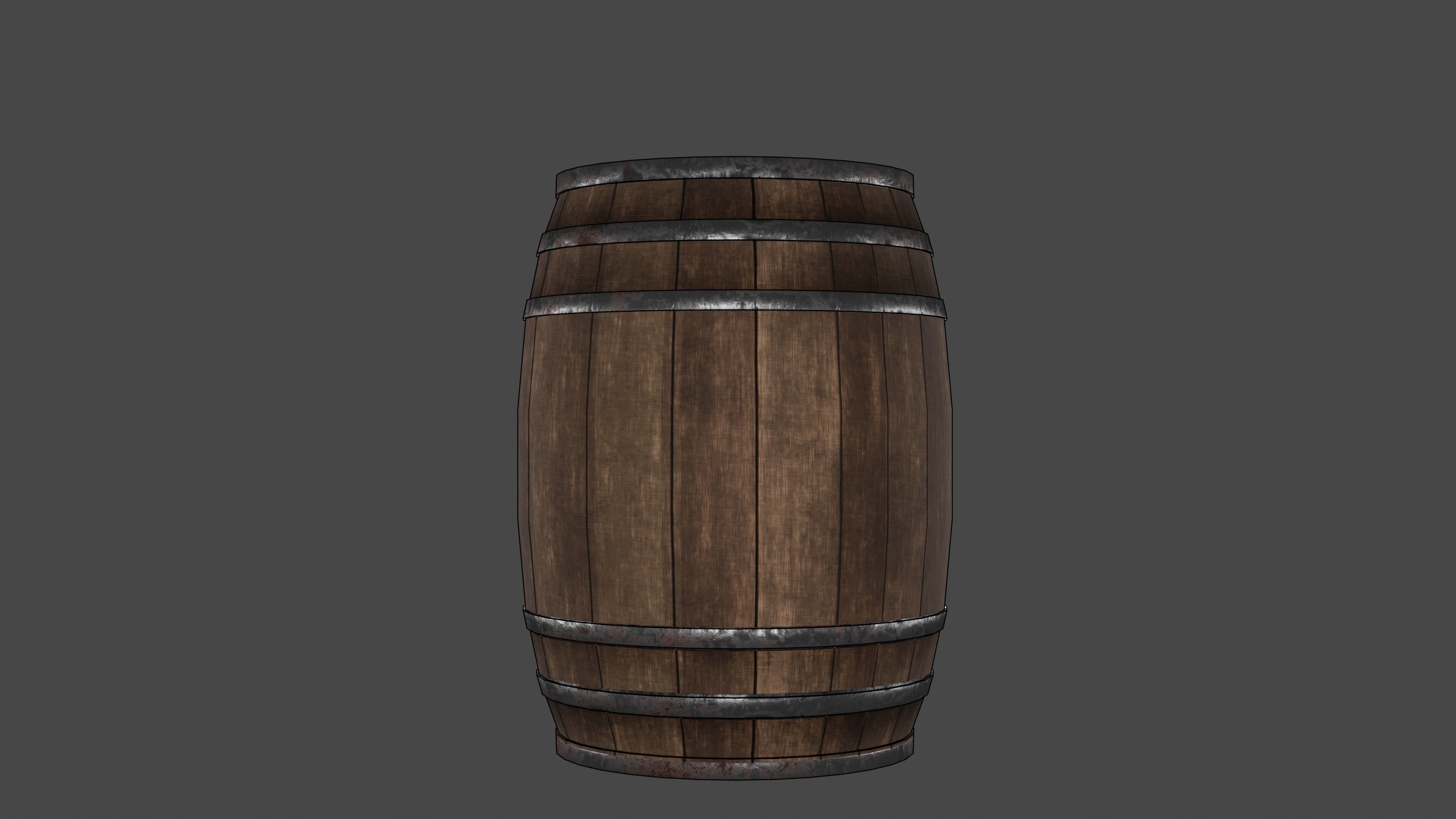 Wooden Barrel Low-poly 3D model_1