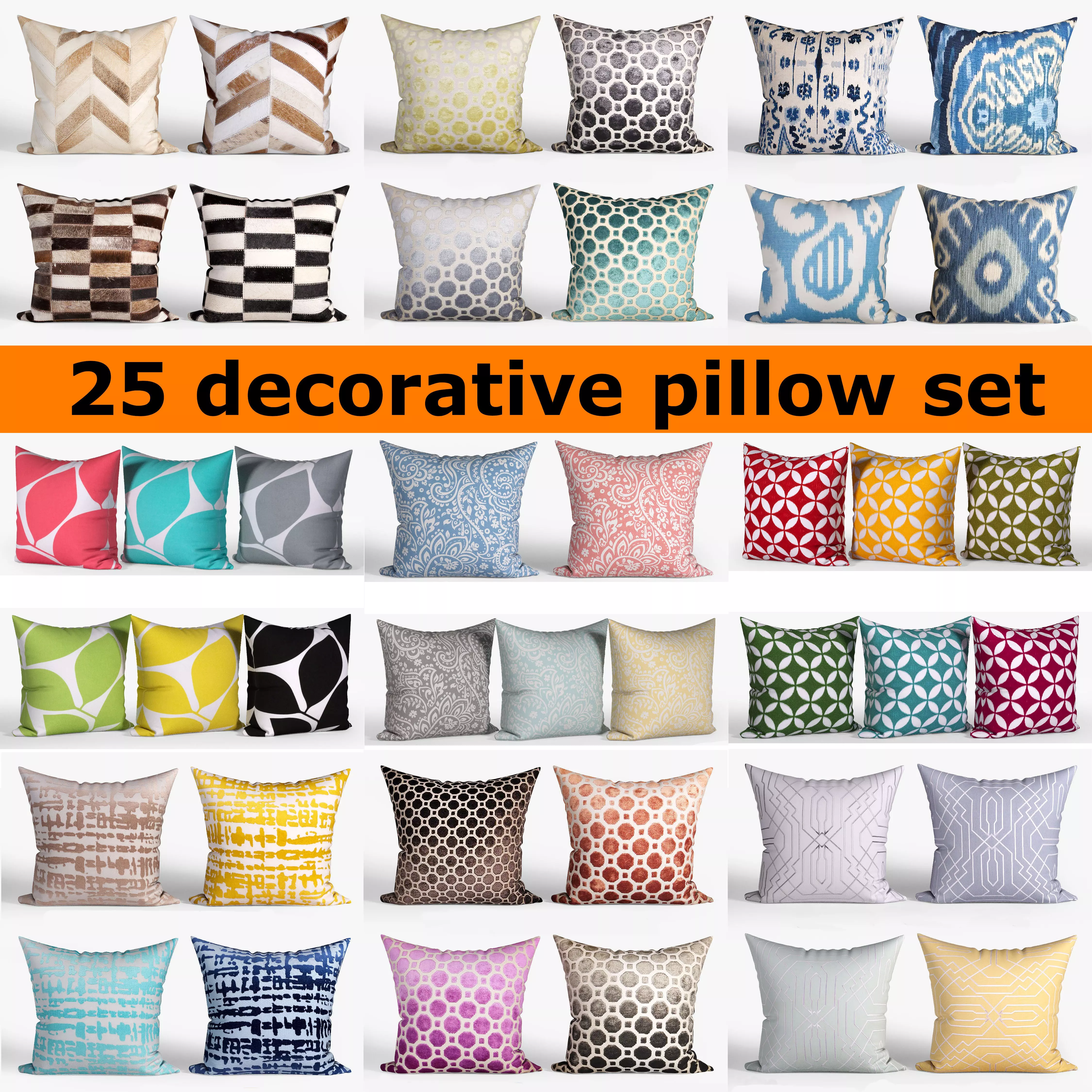 25 Decorative set pillow Low-poly 3D model_0