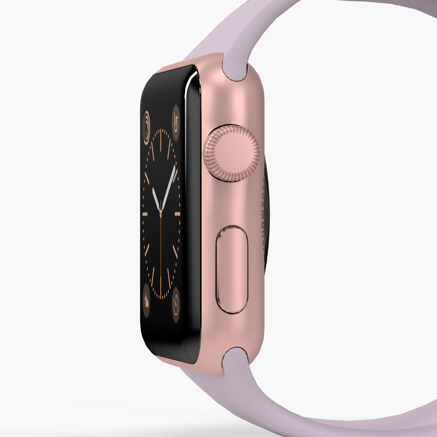Apple Watch Rose Gold Aluminum Case Lavender Sport Band Low-poly 3D model_4