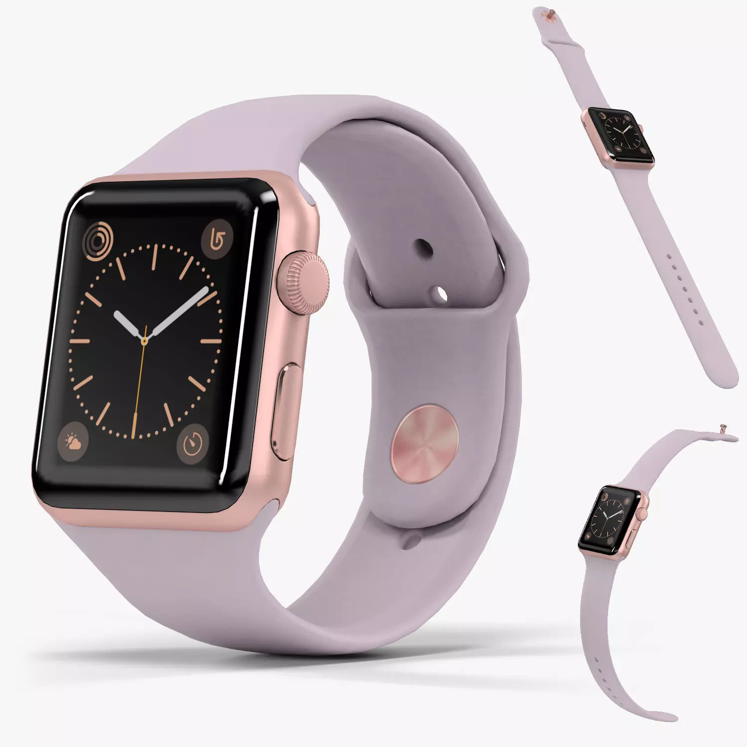 Apple Watch Rose Gold Aluminum Case Lavender Sport Band Low-poly 3D model_0