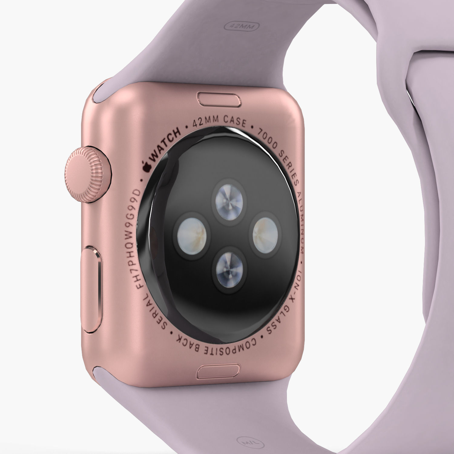 Apple Watch Rose Gold Aluminum Case Lavender Sport Band Low-poly 3D model_7