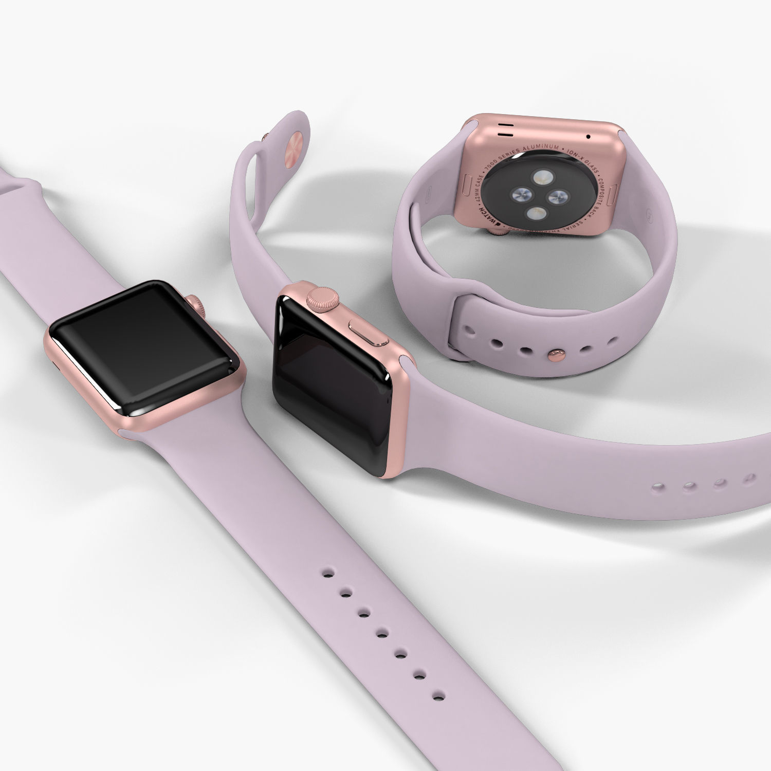 Apple Watch Rose Gold Aluminum Case Lavender Sport Band Low-poly 3D model_15