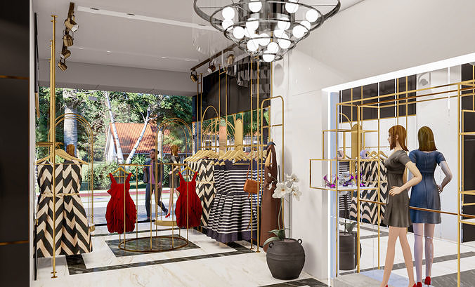 Woman Dresses Fashion Store - Boutique Shop 3D model