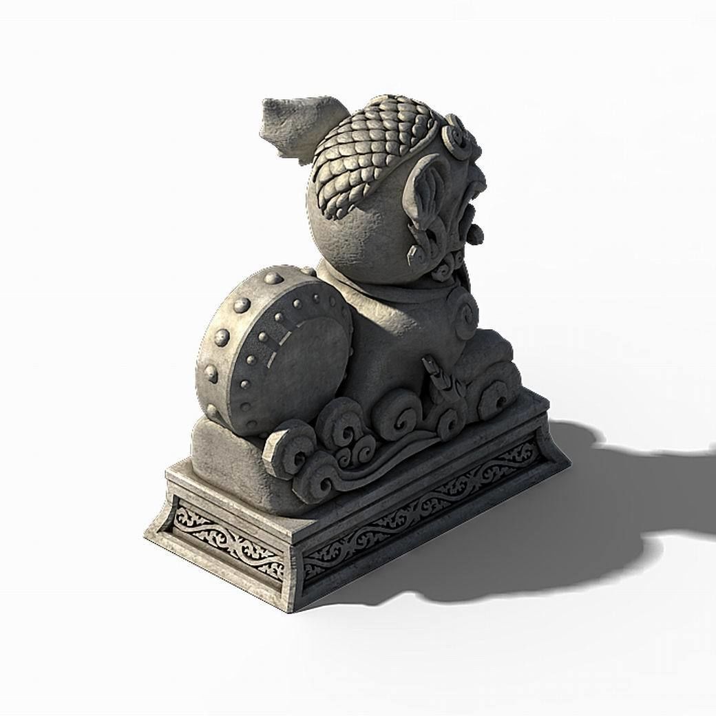Lin an City - Dali Temple - Stone Lion 3D model_2