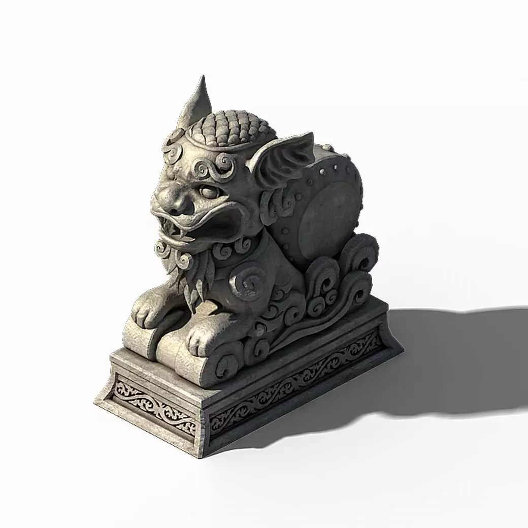 Lin an City - Dali Temple - Stone Lion 3D model_0