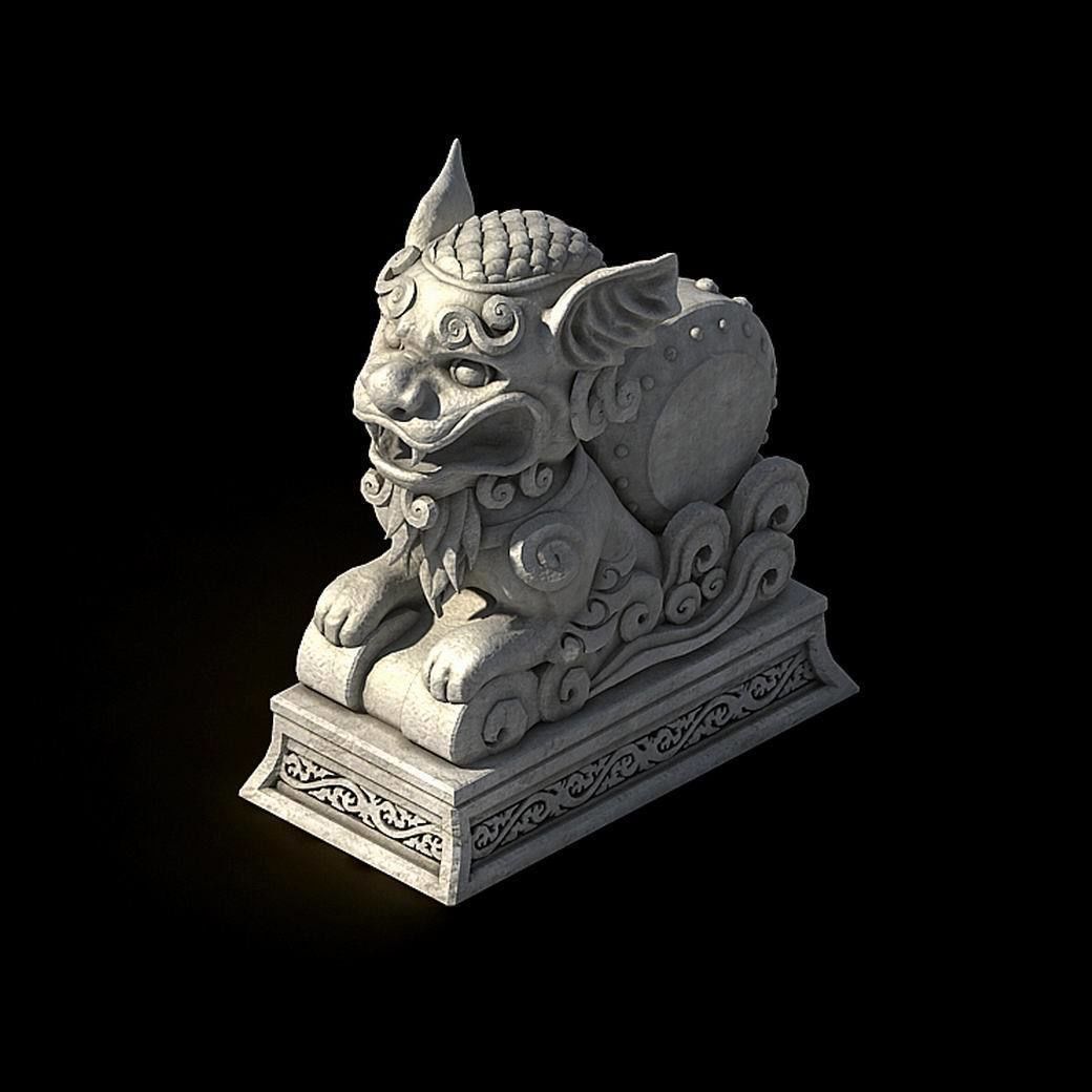 Lin an City - Dali Temple - Stone Lion 3D model_4