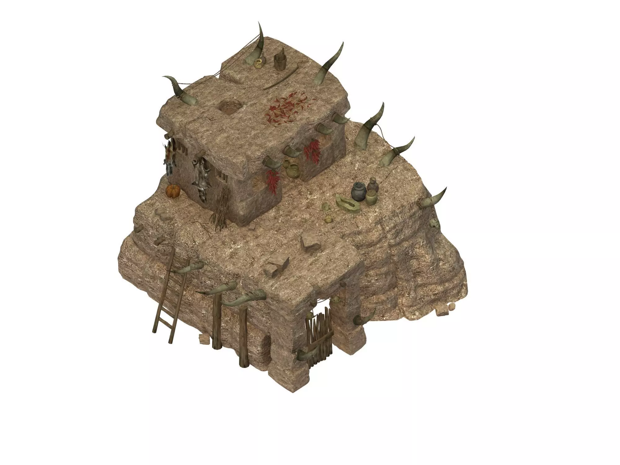 Desert area - earth and stone houses 01 3D model_0
