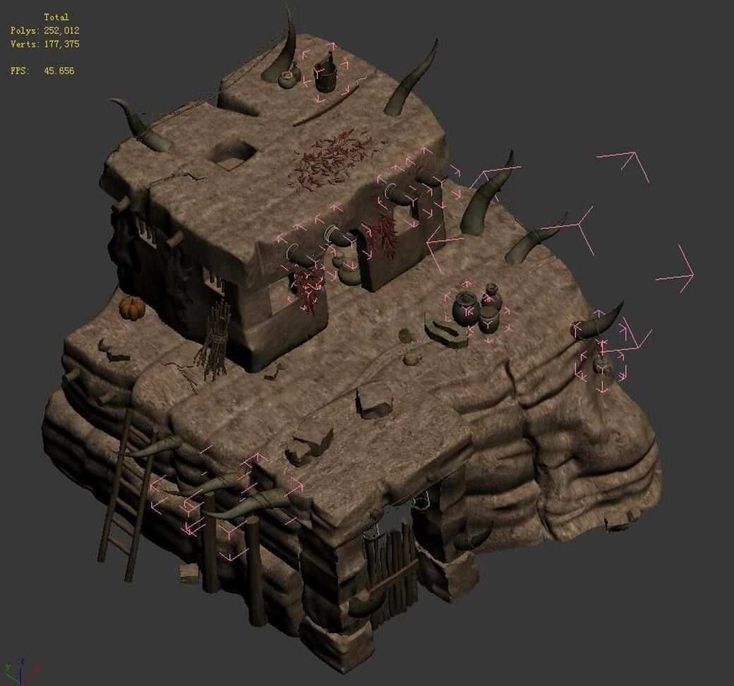 Desert area - earth and stone houses 01 3D model_2