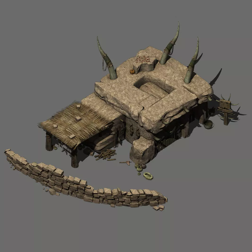 Desert area - earth and stone houses 02 3D model_0