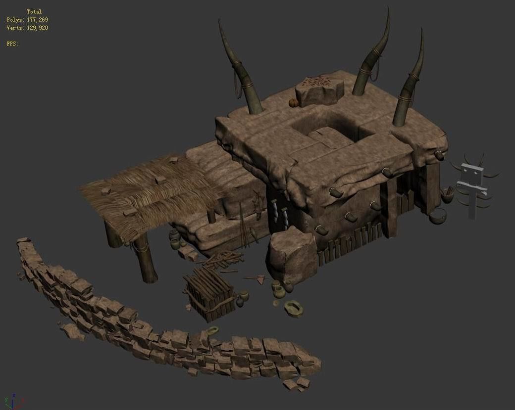 Desert area - earth and stone houses 02 3D model_6