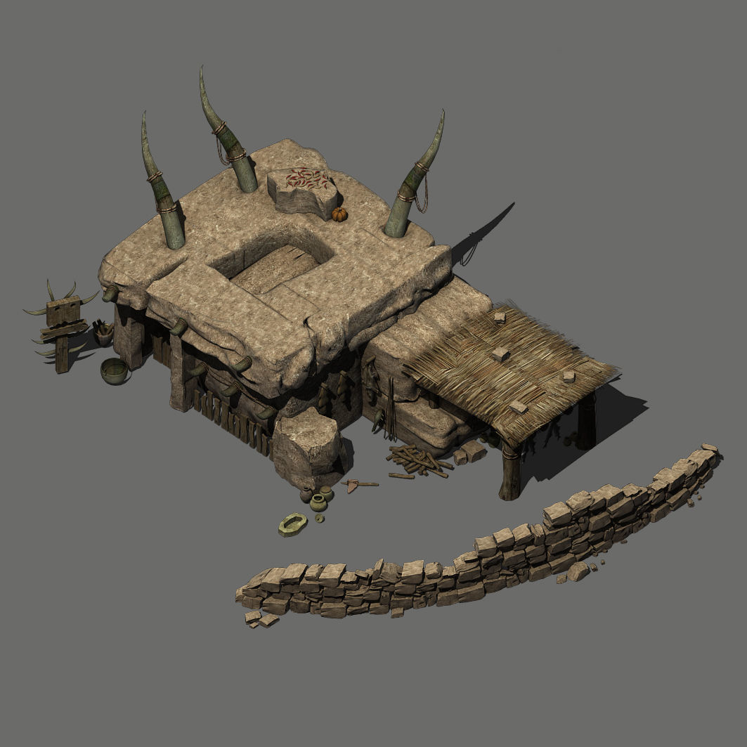 Desert area - earth and stone houses 02 3D model_2