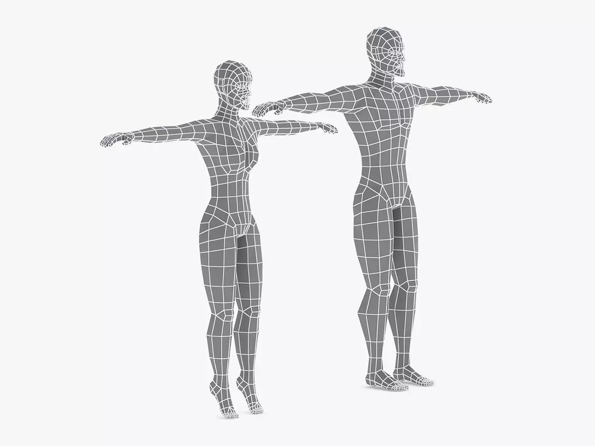Low Poly Base Mesh Female - Male 3D model_0