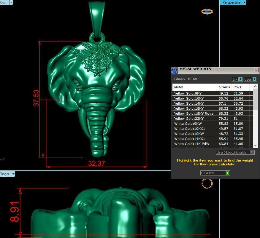Head elephant pendant 3D print model_4