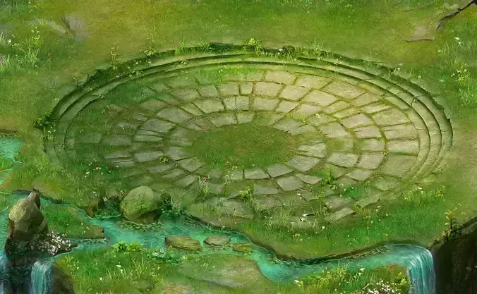 Fairy town - statue under the disc