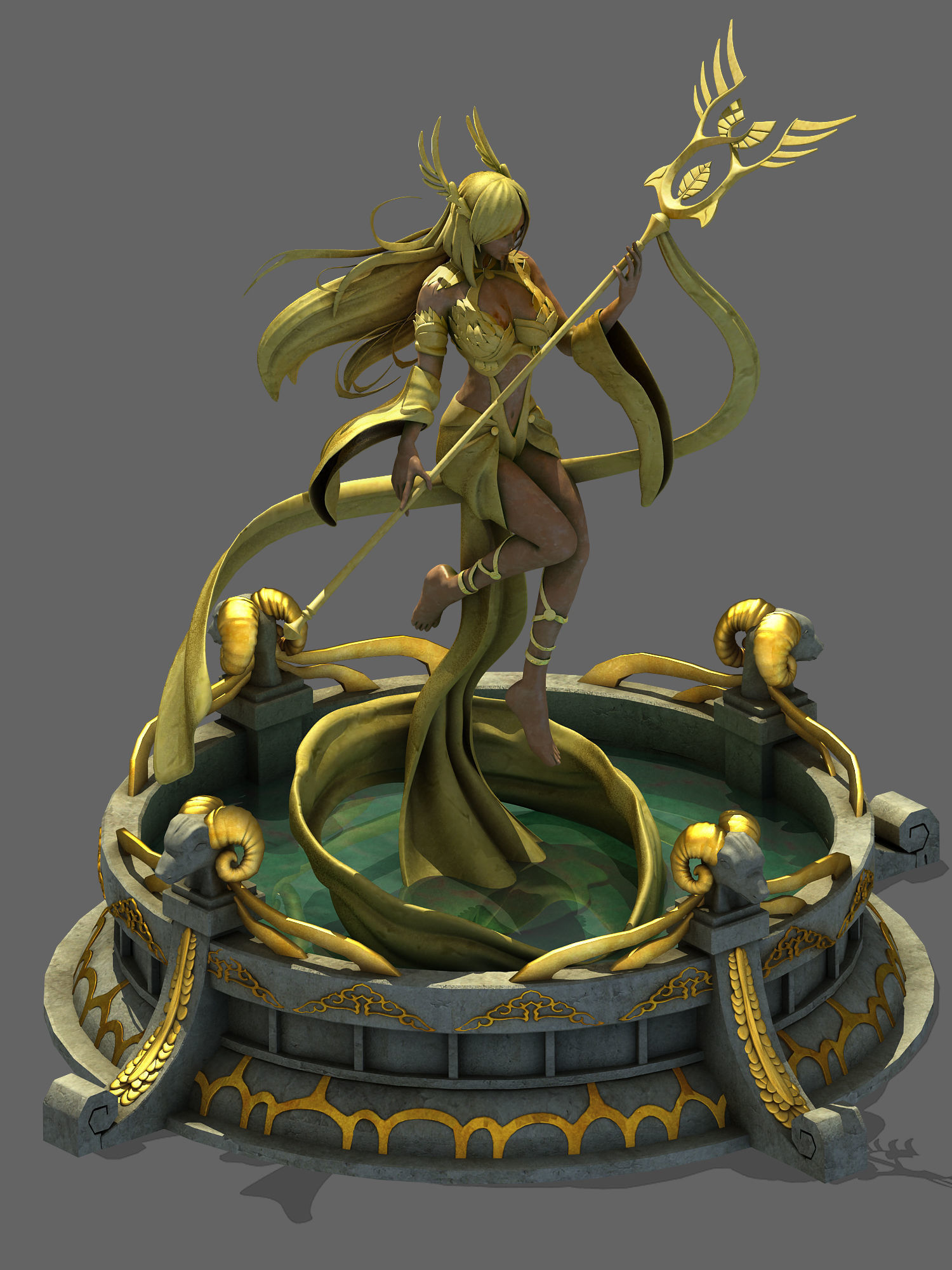 Fairy town - pure goddess statue 3D model_1