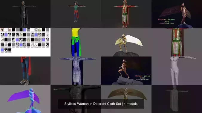 Stylized Woman in Different Cloth Set