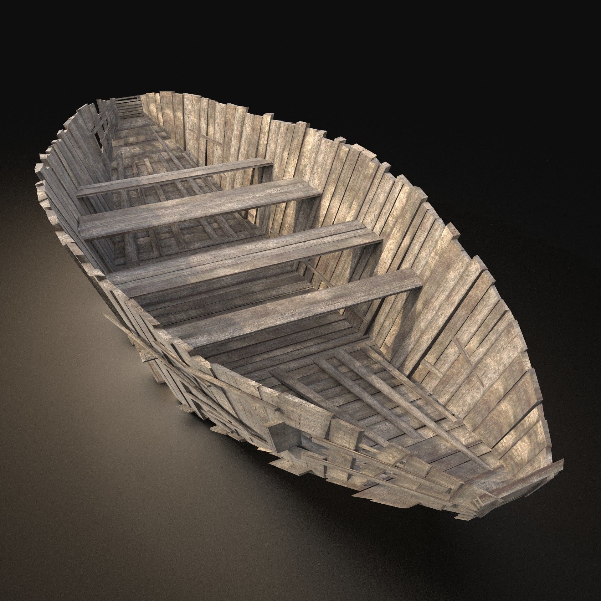 AAA NEXT GEN Old Ruined Destroyed Boat Ship Barge Gondola Raft Free low-poly 3D model_1