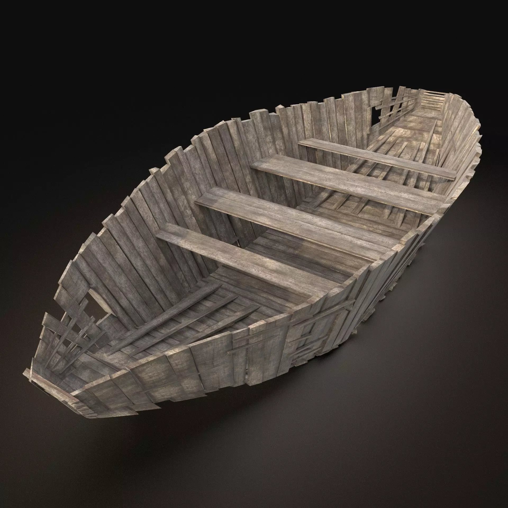 AAA NEXT GEN Old Ruined Destroyed Boat Ship Barge Gondola Raft Free low-poly 3D model_0