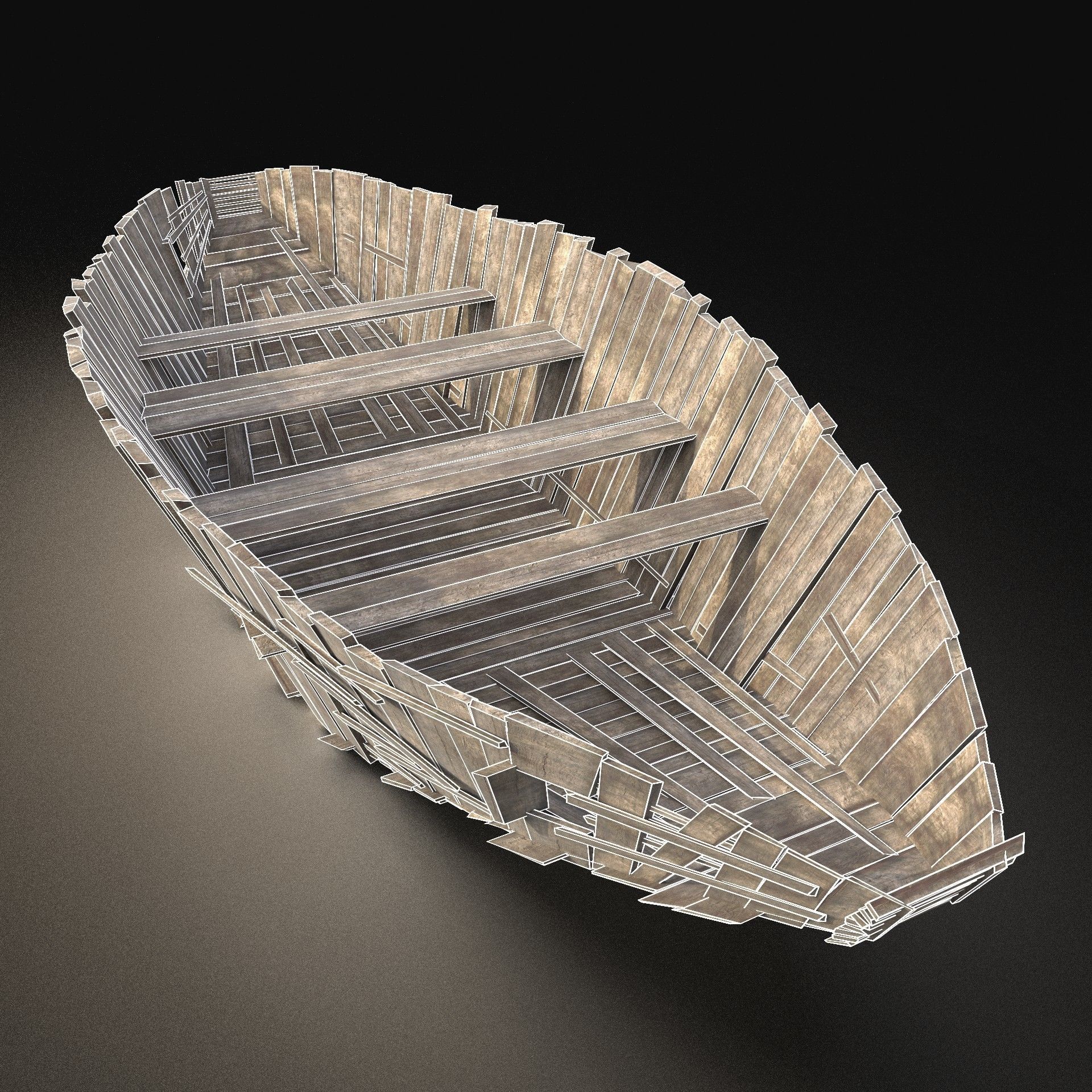 AAA NEXT GEN Old Ruined Destroyed Boat Ship Barge Gondola Raft Free low-poly 3D model_4