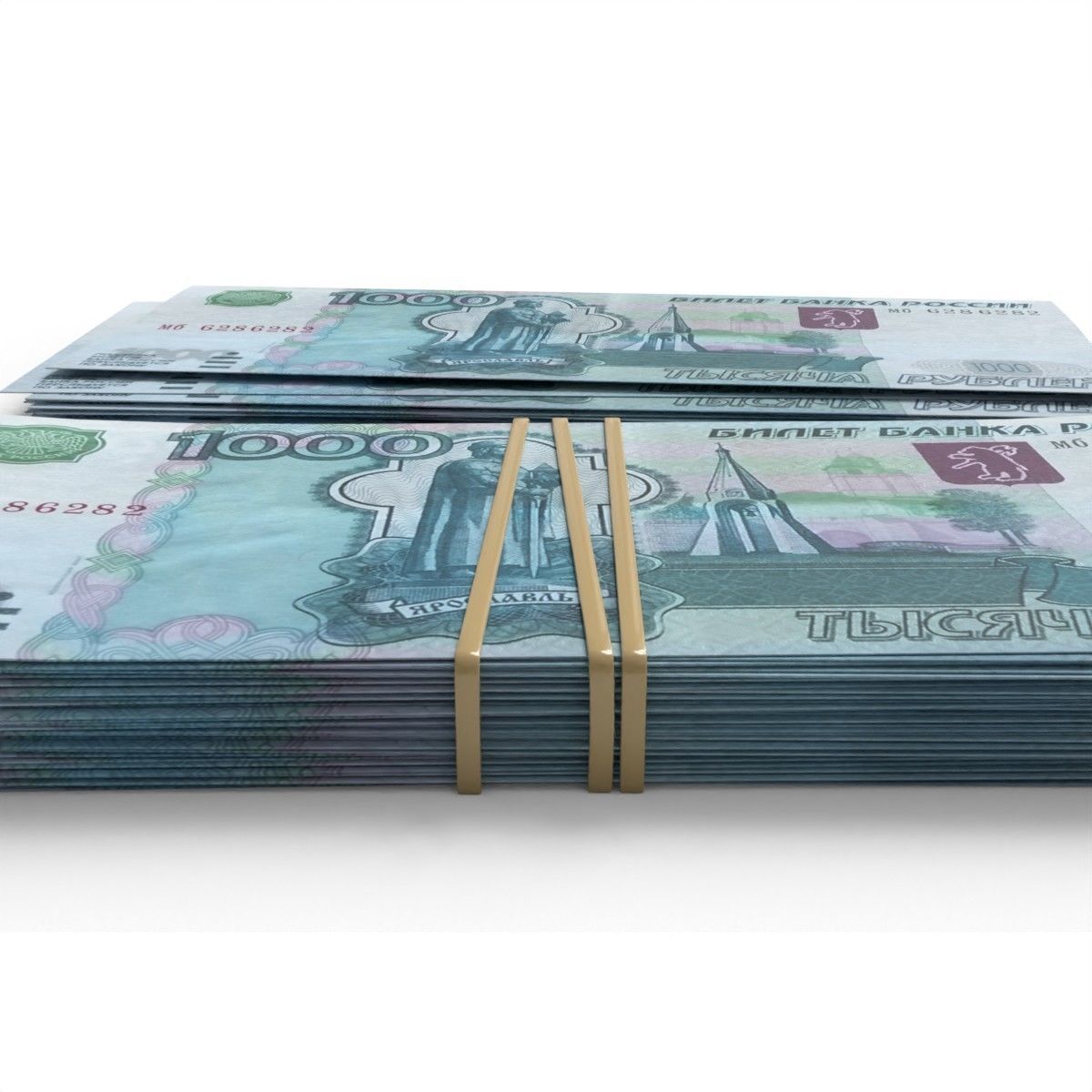 Russian Roubles Bills Stack 3D model_3