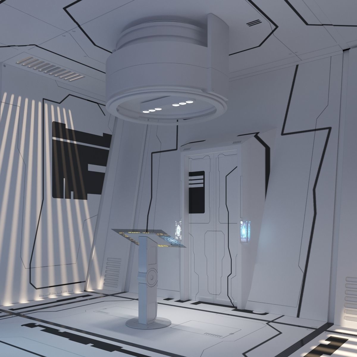 scifi corridor with textures 3D model_4