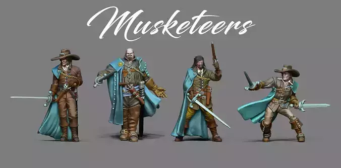 Musketeer bundle - 4 musketeers 35mm scale 3D print model
