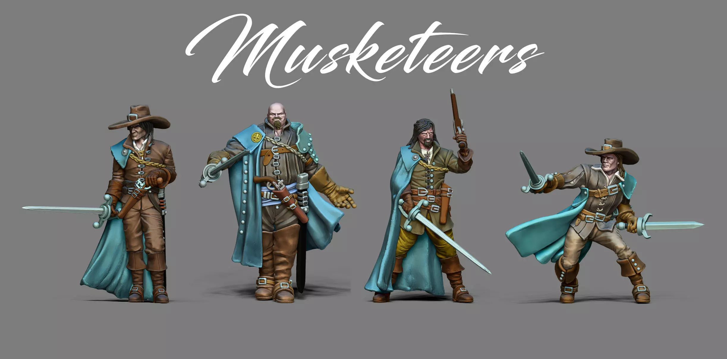 Musketeer bundle - 4 musketeers 35mm scale 3D print model_0