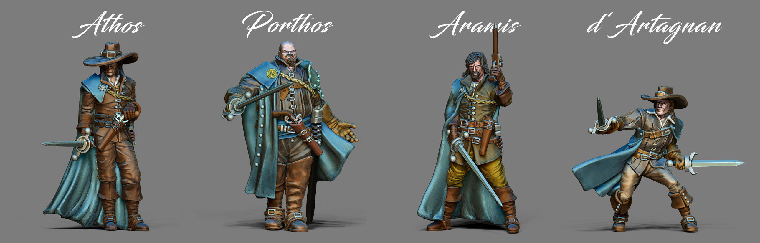 Musketeer bundle - 4 musketeers 35mm scale 3D print model_1