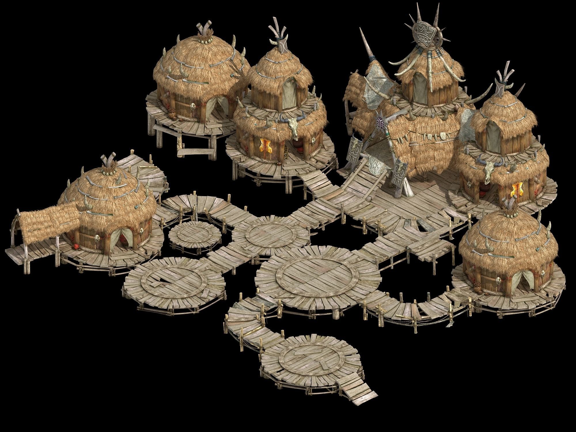 Primitive tribes - water village architecture 3D model_2