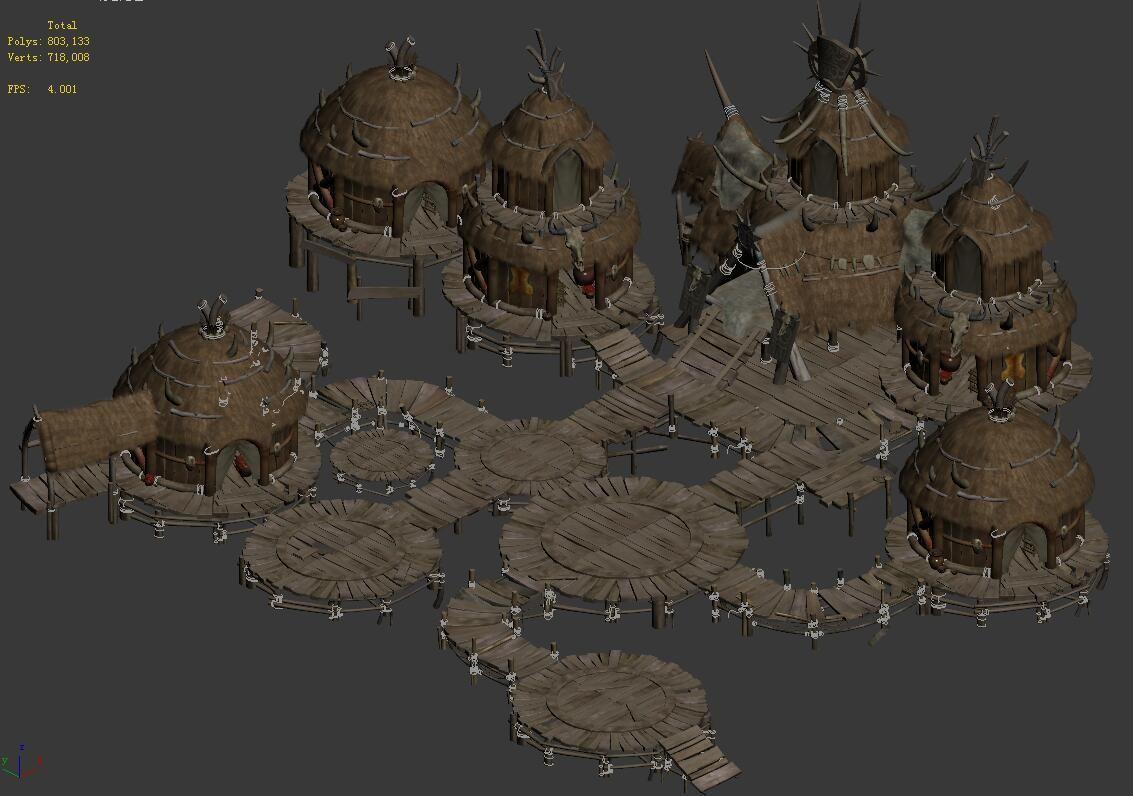Primitive tribes - water village architecture 3D model_4