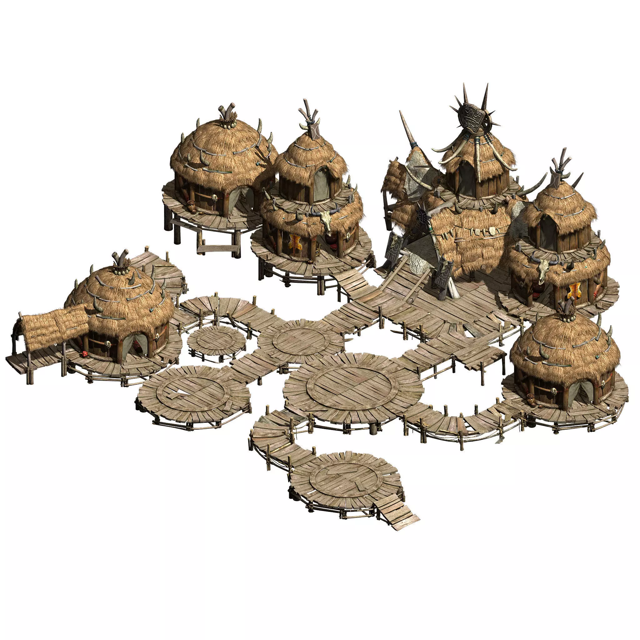 Primitive tribes - water village architecture 3D model_0
