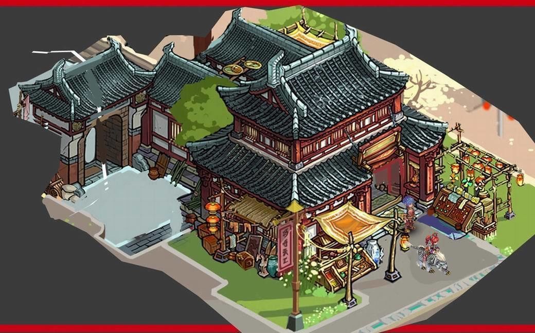 Ancient Chinese architecture - craft shop 3D model_2