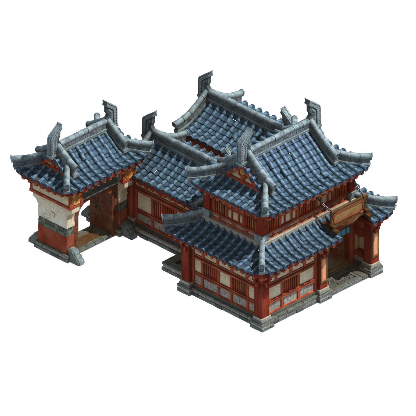 Ancient Chinese architecture - craft shop 3D model_1