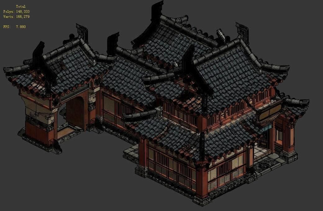 Ancient Chinese architecture - craft shop 3D model_4