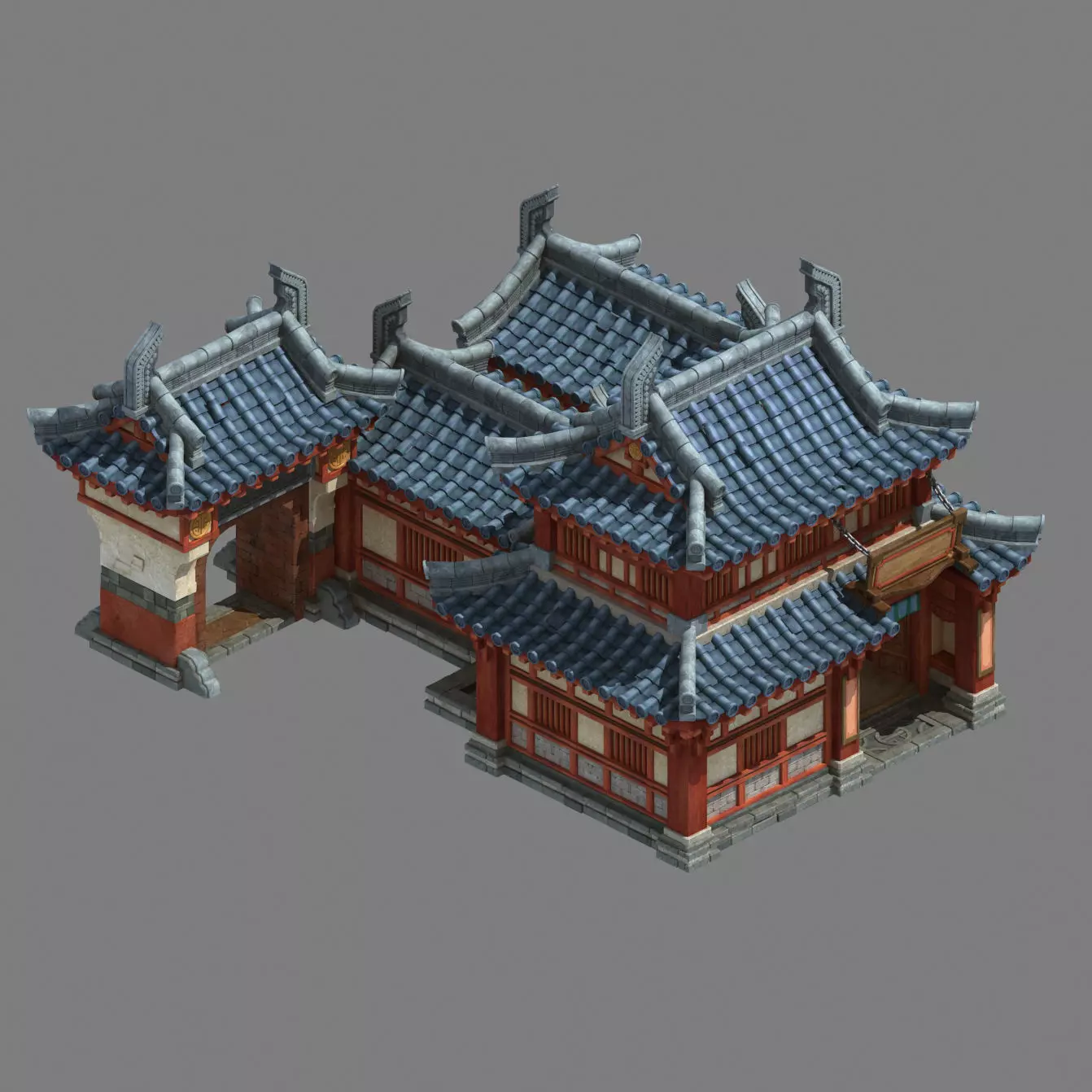 Ancient Chinese architecture - craft shop 3D model_0