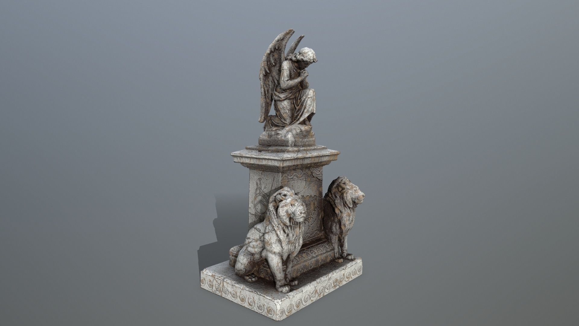 statue 4 with lions on top Low-poly 3D model_1