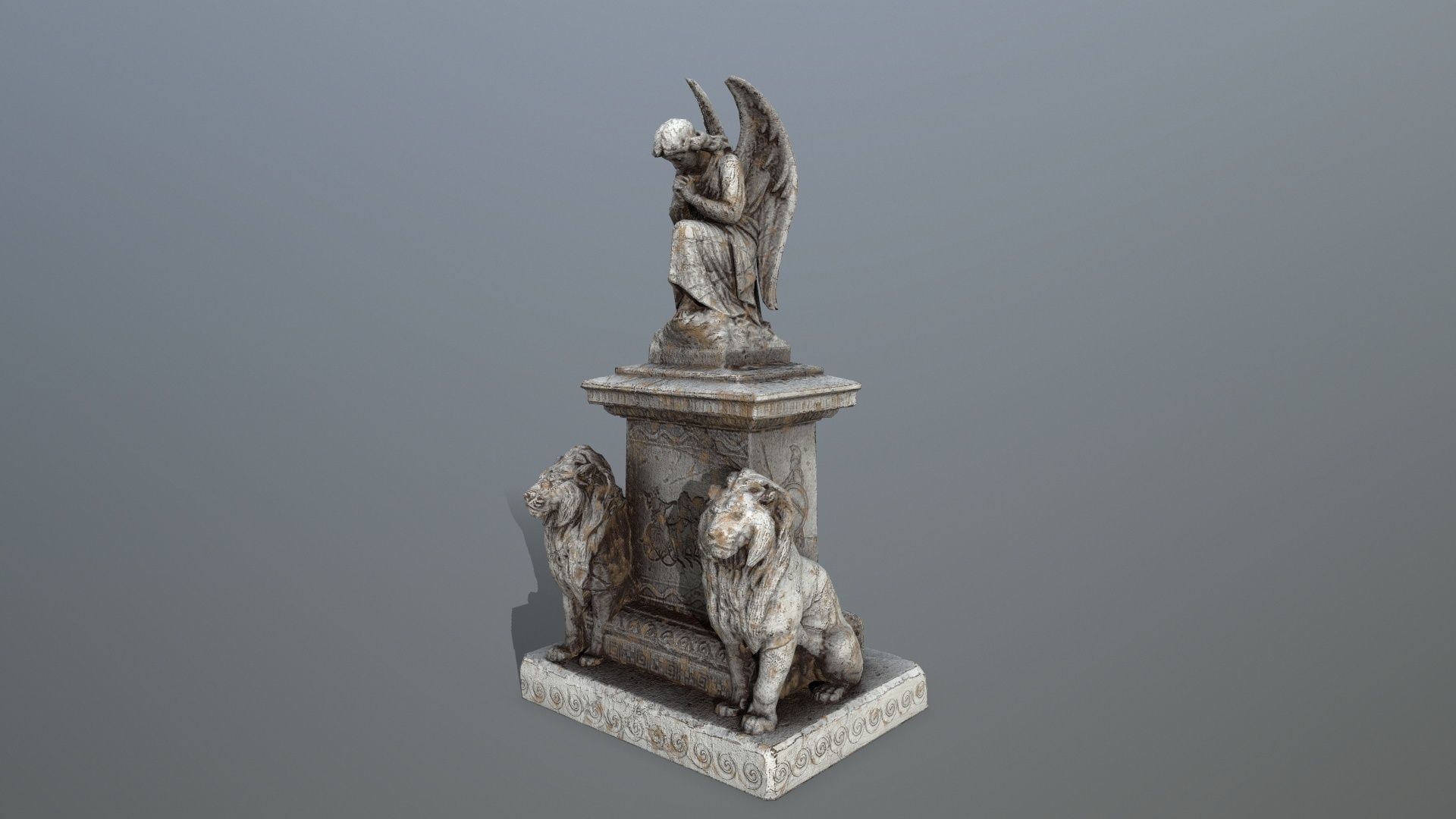 statue 4 with lions on top Low-poly 3D model_7