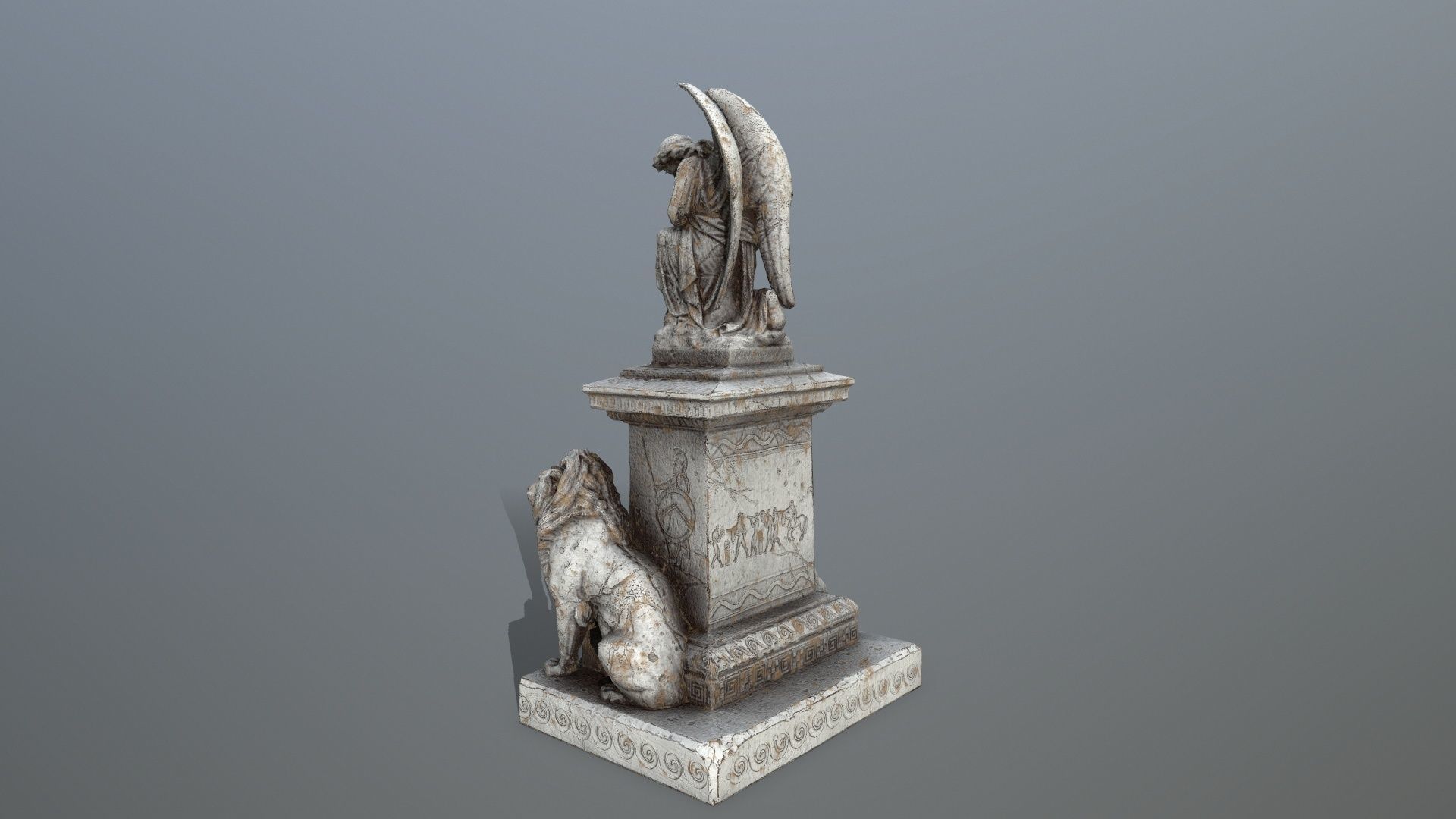 statue 4 with lions on top Low-poly 3D model_5