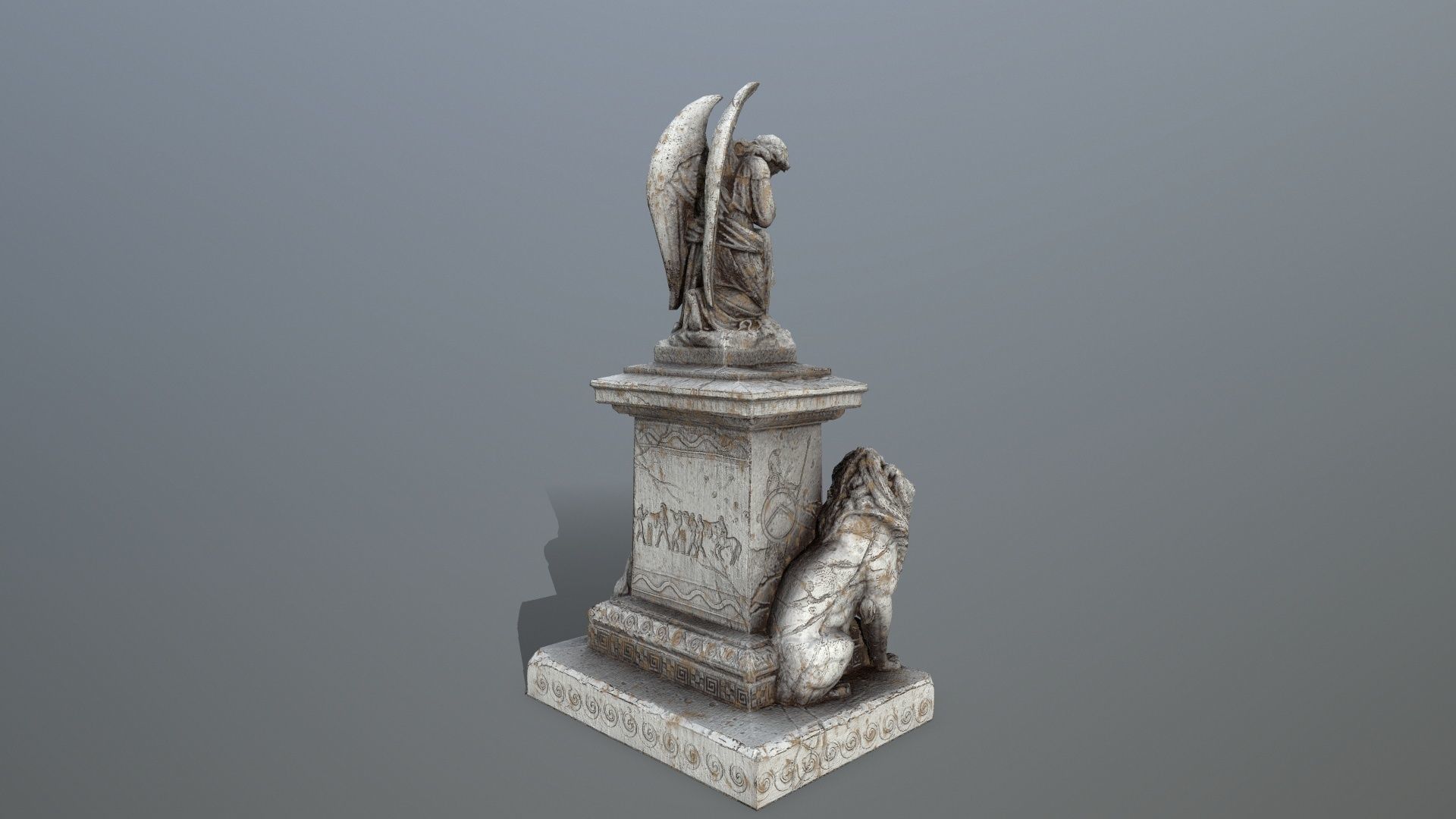 statue 4 with lions on top Low-poly 3D model_3