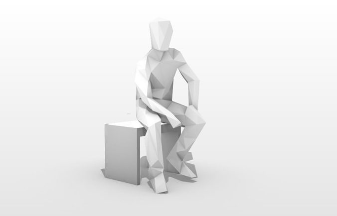 Low poly sitting man 3D print model
