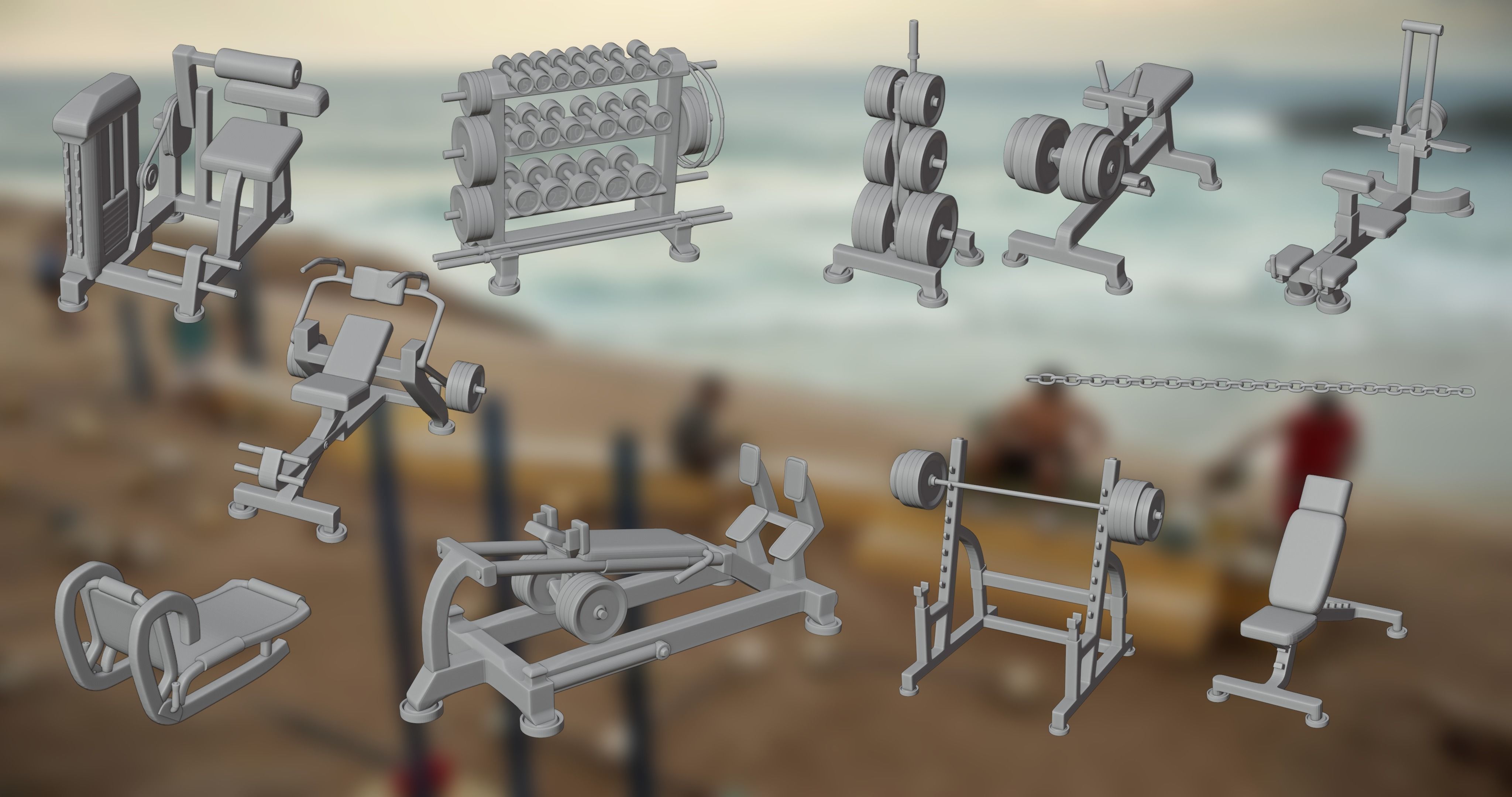 Gym-3d print gym equipment on beach 3D print model_1