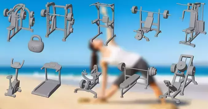 Gym-3d print gym equipment on beach 3D print model