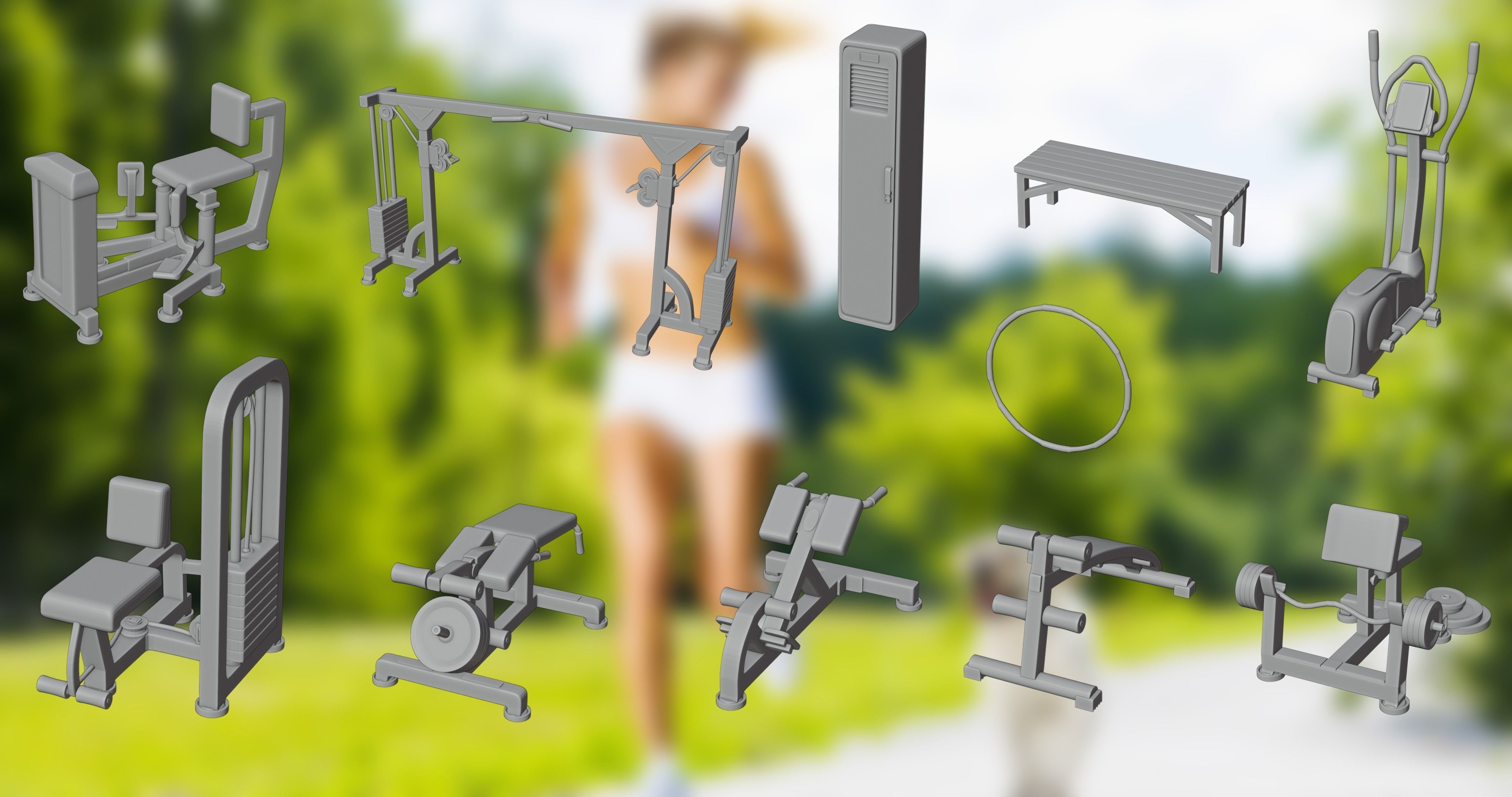 Gym-3d print gym equipment on beach 3D print model_2