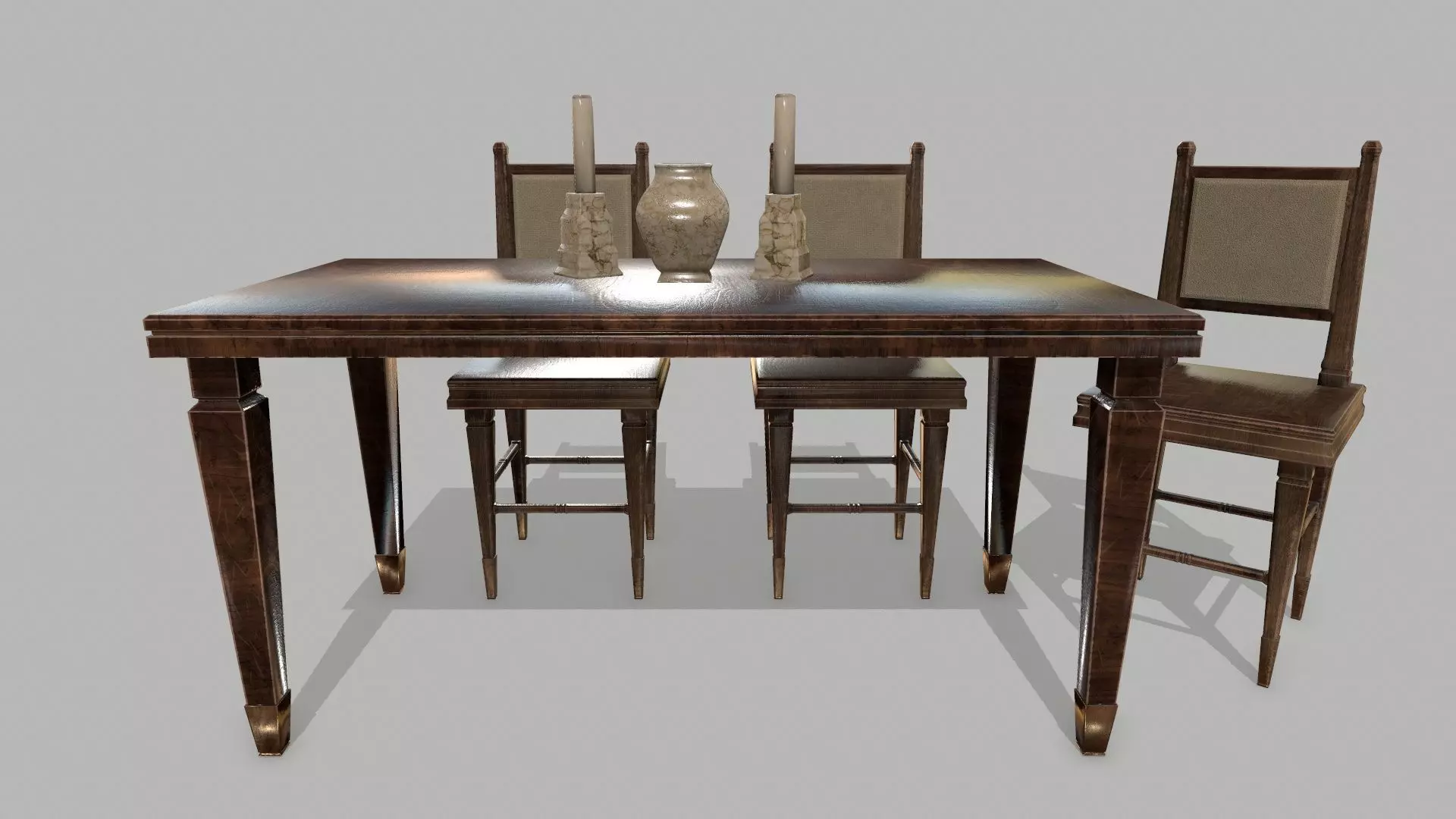 Table Set wooden chair Low-poly 3D model_0