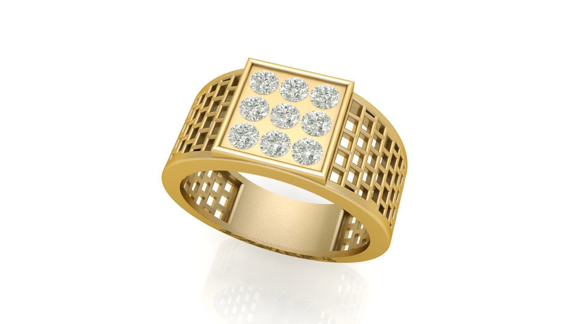  Gents Square Pattern Ring  3D print model_1
