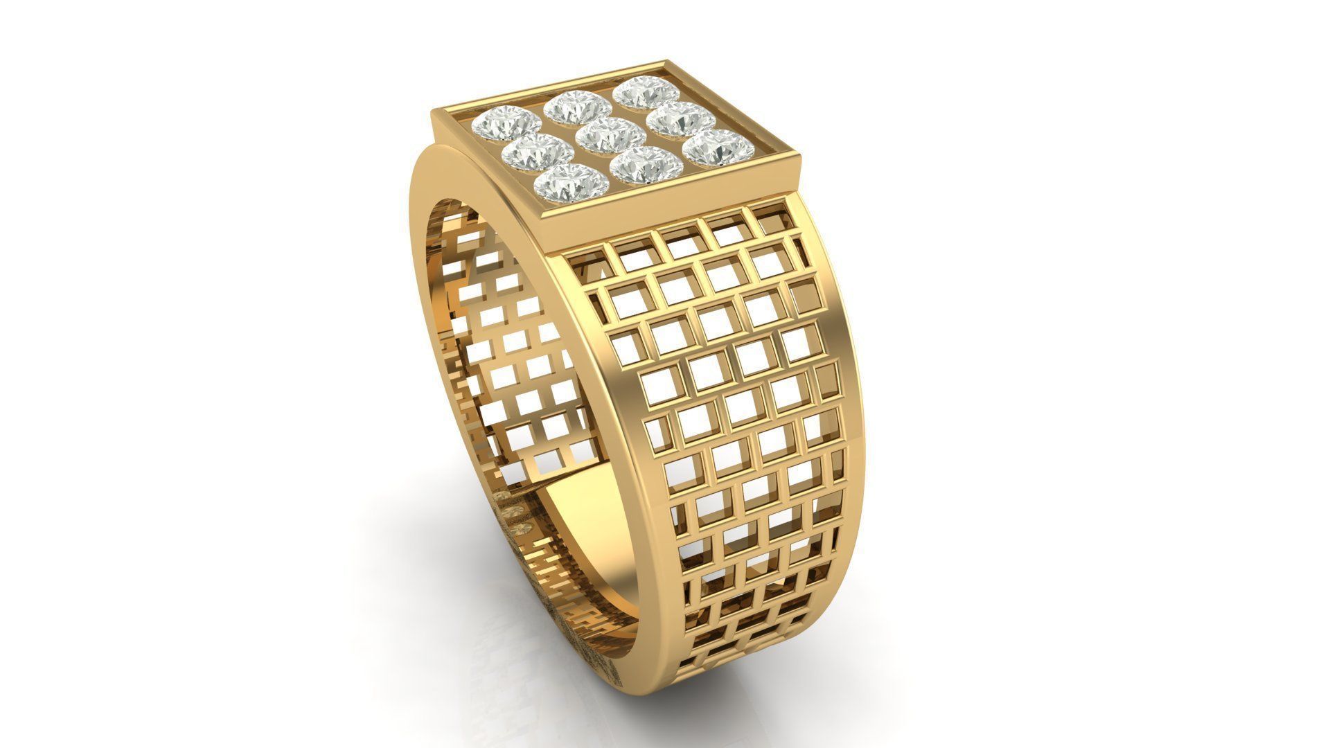  Gents Square Pattern Ring  3D print model_2