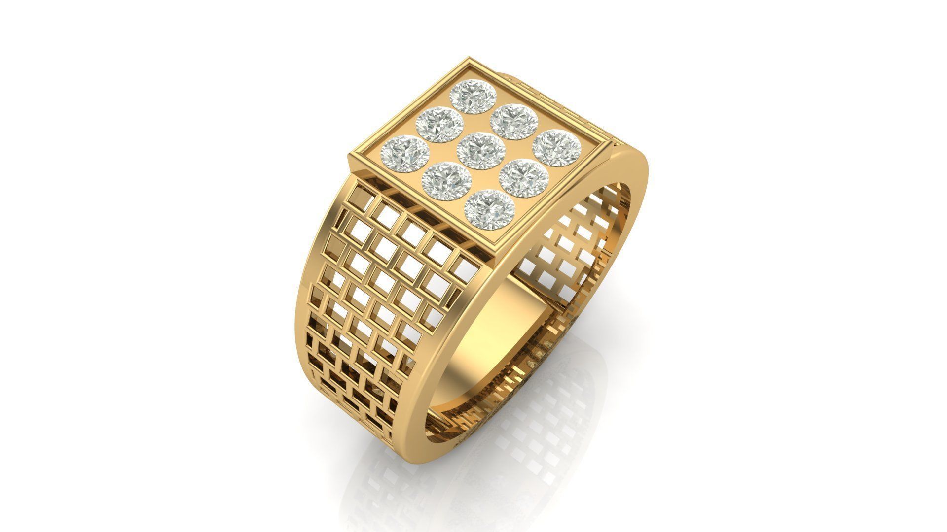  Gents Square Pattern Ring  3D print model_3
