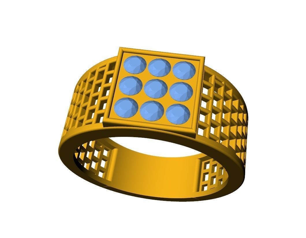  Gents Square Pattern Ring  3D print model_6