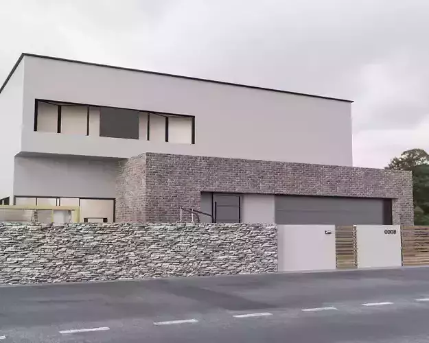 House modern with stone wall 3D model