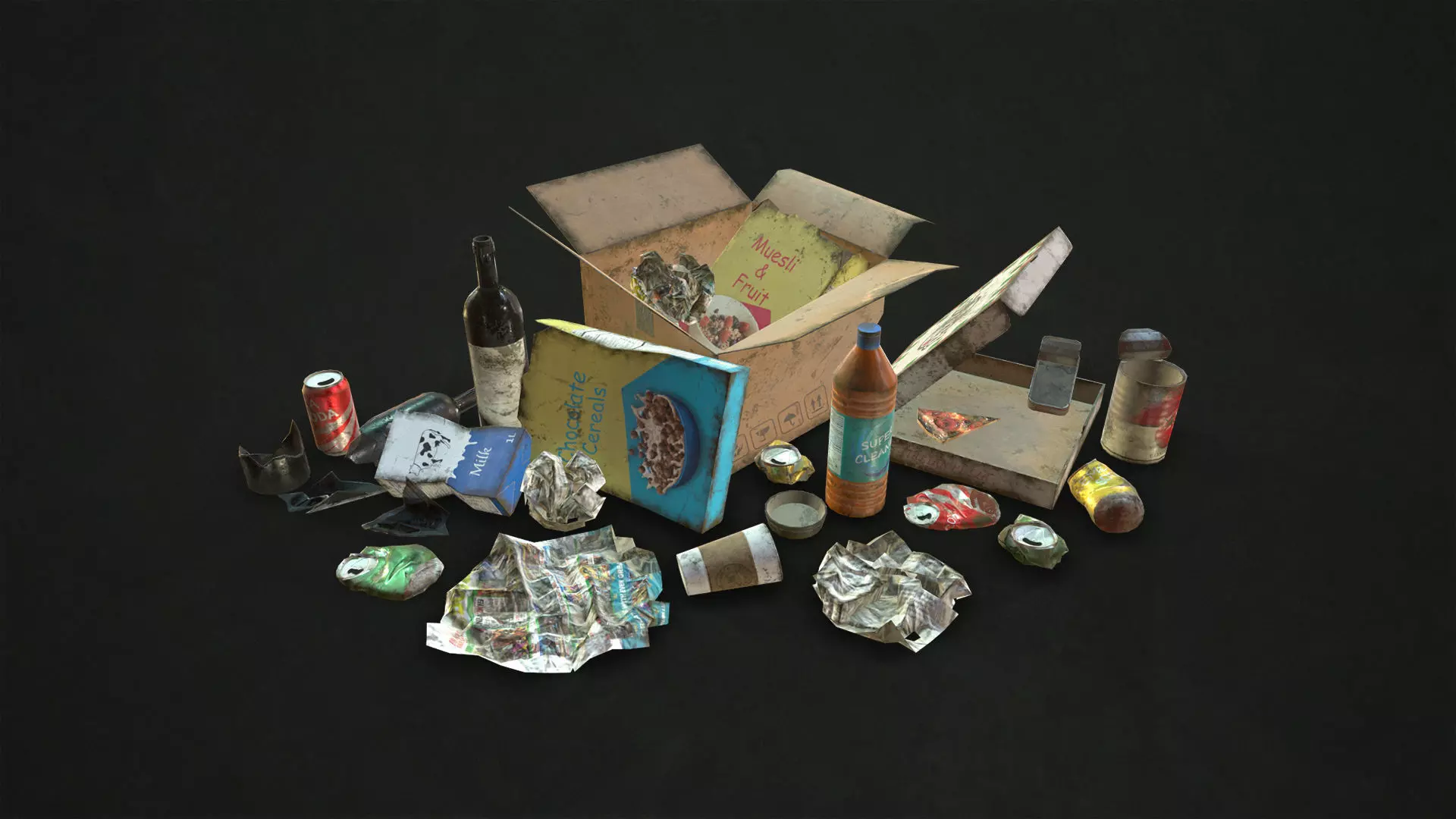 Urban Trash Low-poly 3D model_0